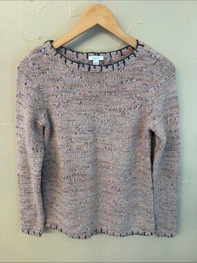 J. Jill Pink Speckled Crewneck Sweater with Black Trim